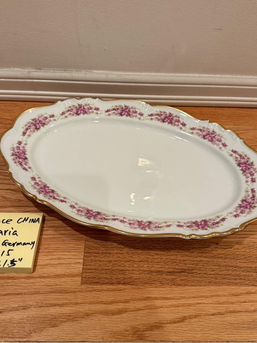 White Porcelain Oval Serving Platter 15"x10x1.5" Pink Floral Gold West Germany